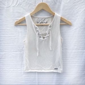 AF essentials off white lace up grommet crop tank